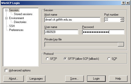 WinSCP secure FTP client login