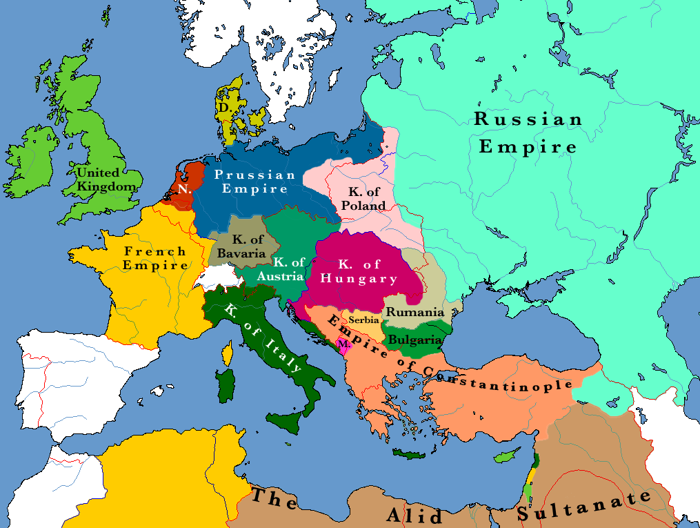 Alternate history Europe map in 1884 following the Great War of 1878-83
