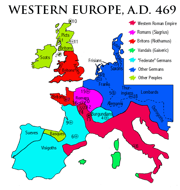 Western Europe in 469, at the time of Riothamus' campaign on behlaf of Emperor Anthemius